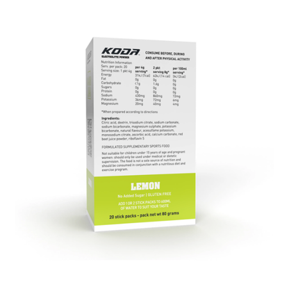 Bột Năng lượng Koda Electrolyte Stick Display Pack - Vị Chanh (Lemon)
