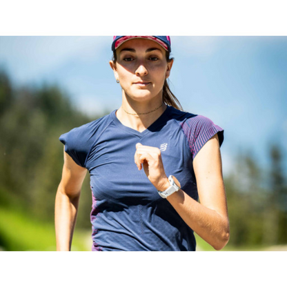 Áo chạy bộ Nữ Compressport Performance SS Tshirt - Xanh Hồng (Mood Indigo/Magenta)