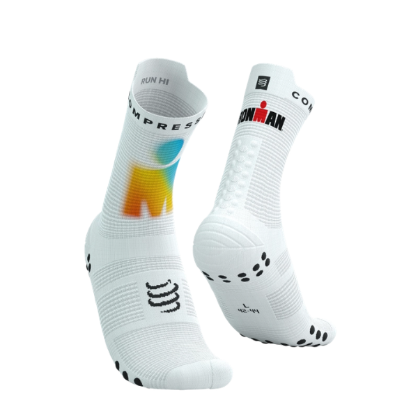 Tất chạy bộ Compressport Pro Racing Socks v4.0 Run High 360 IRONMAN - White/Sunrise
