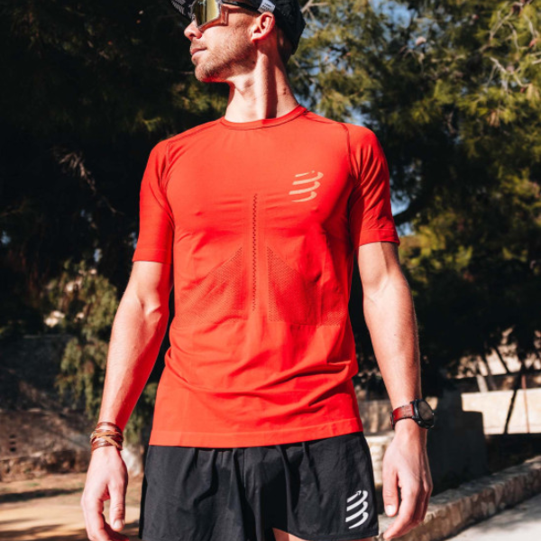 Áo chạy bộ Nam Compressport Racing SS Tshirt - Đỏ (Samba Red)