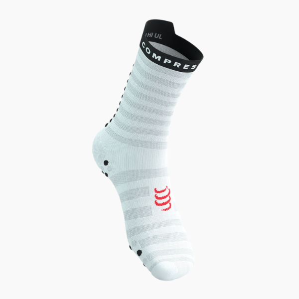 Tất chạy bộ Compressport Pro Racing Socks v4.0 Ultralight Run High - White/Fluo Red/Black