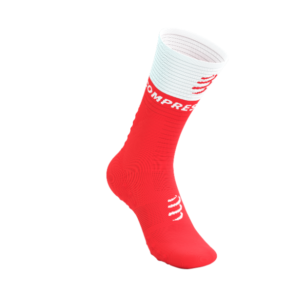 Tất chạy bộ Compressport Mid Compression Socks V2.0 - Đỏ/Trắng (Fluo Red/White)