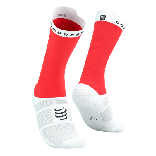 Tất đạp xe Compressport Unisex's Pro Racing Socks v4.0 Bike - Đỏ/Trắng (Fluo Red/White)