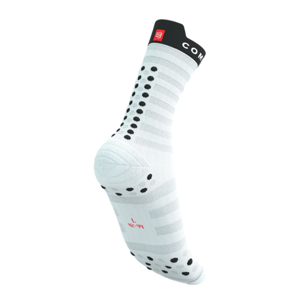 Tất chạy bộ Compressport Pro Racing Socks v4.0 Ultralight Run High - White/Fluo Red/Black
