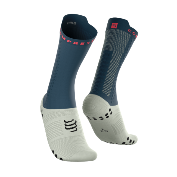 Tất đạp xe Compressport Unisex's Pro Racing Socks v4.0 Bike - Stargazer/Aqua/Fluo Red