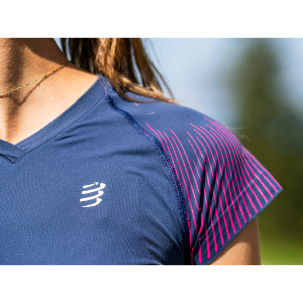 Áo chạy bộ Nữ Compressport Performance SS Tshirt - Xanh Hồng (Mood Indigo/Magenta)