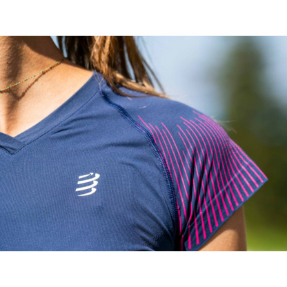 Áo chạy bộ Nữ Compressport Performance SS Tshirt - Xanh Hồng (Mood Indigo/Magenta)