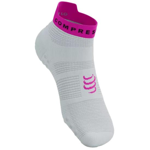 Tất chạy bộ Compressport Unisex's Pro Racing Socks v4.0 Run Low - White/Safe Yellow/Neo Pink