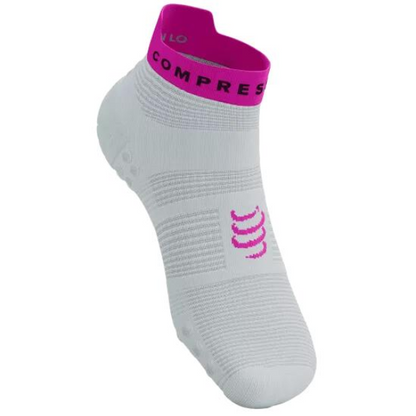 Tất chạy bộ Compressport Unisex's Pro Racing Socks v4.0 Run Low - White/Safe Yellow/Neo Pink