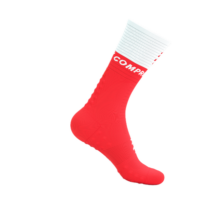 Tất chạy bộ Compressport Mid Compression Socks V2.0 - Đỏ/Trắng (Fluo Red/White)