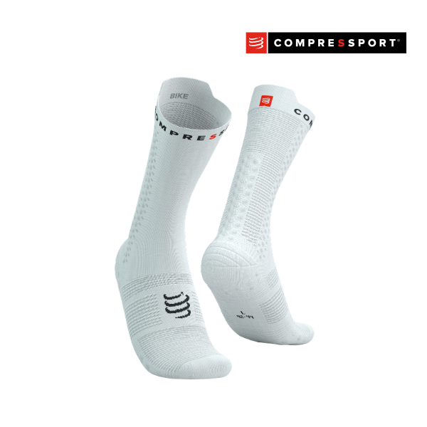 Tất đạp xe Compressport Pro Racing Socks v4.0 Bike - Trắng/Đen (White/Black)