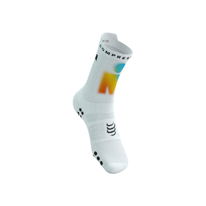 Tất chạy bộ Compressport Pro Racing Socks v4.0 Run High 360 IRONMAN - White/Sunrise