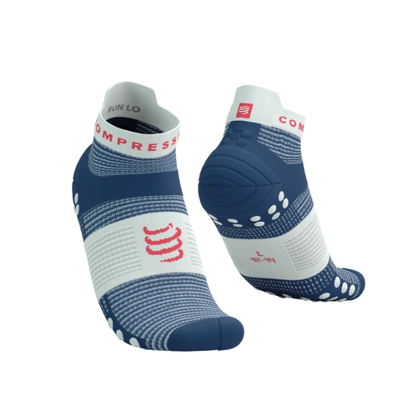 Tất chạy bộ Compressport Unisex's Pro Racing Socks v4.0 Run Low - Trắng/Xanh (Blues/Sugar)