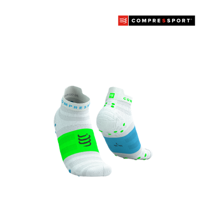 Tất chạy bộ Compressport Pro Racing Socks v4.0 Ultralight - Trắng/Xanh