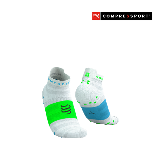 Tất chạy bộ Compressport Pro Racing Socks v4.0 Ultralight - Trắng/Xanh