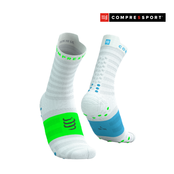 Tất Chạy Bộ Compressport Pro Racing Socks v4.0 Ultralight Run High - White/Norse Blue