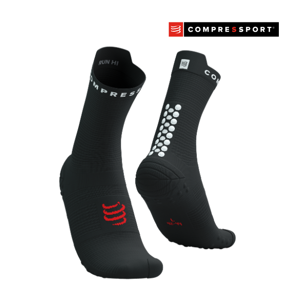 Tất Chạy Bộ Compressport Pro Racing Socks v4.0 Run High - Đen (Black/White)