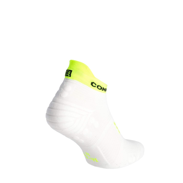 Compressport Unisex's Pro Racing Socks v4.0 Run Low - White/Safe Yellow/Neo Pink