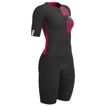 Đồ ba môn Nữ Compressport Aero Trisuit Top - Black/Jazzy