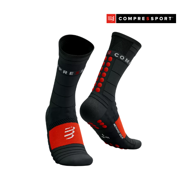 Tất Chạy Bộ Compressport Pro Racing Socks Winter Run - Đen (Black/Red)
