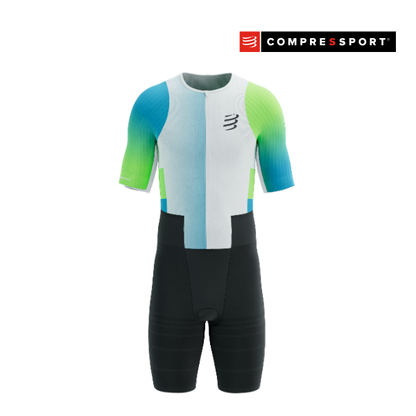 Đồ Ba Môn Nam Compressport Stream SS Trisuit - Trắng/Xanh (White/Blue Green)