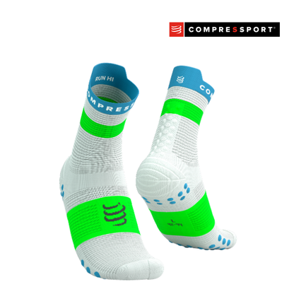 Tất Chạy Bộ Compressport Pro Racing Socks v4.0 Run High - White/Norse Blue/Neon Green