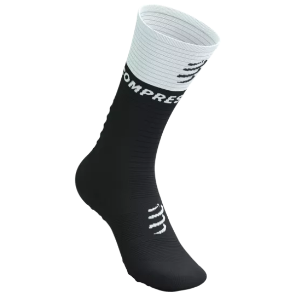 Tất chạy bộ Compressport Mid Compression Socks V2.0 - Đen/Trắng (Black/White)