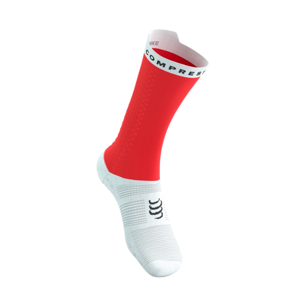Tất đạp xe Compressport Unisex's Pro Racing Socks v4.0 Bike - Đỏ/Trắng (Fluo Red/White)