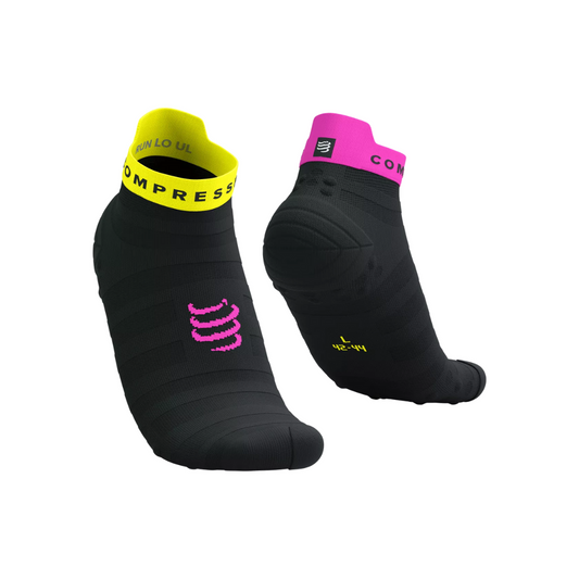 Tất chạy bộ Compressport Pro Racing Socks v4.0 Ultralight Run Low - Black/Safe Yellow/Neo Pink