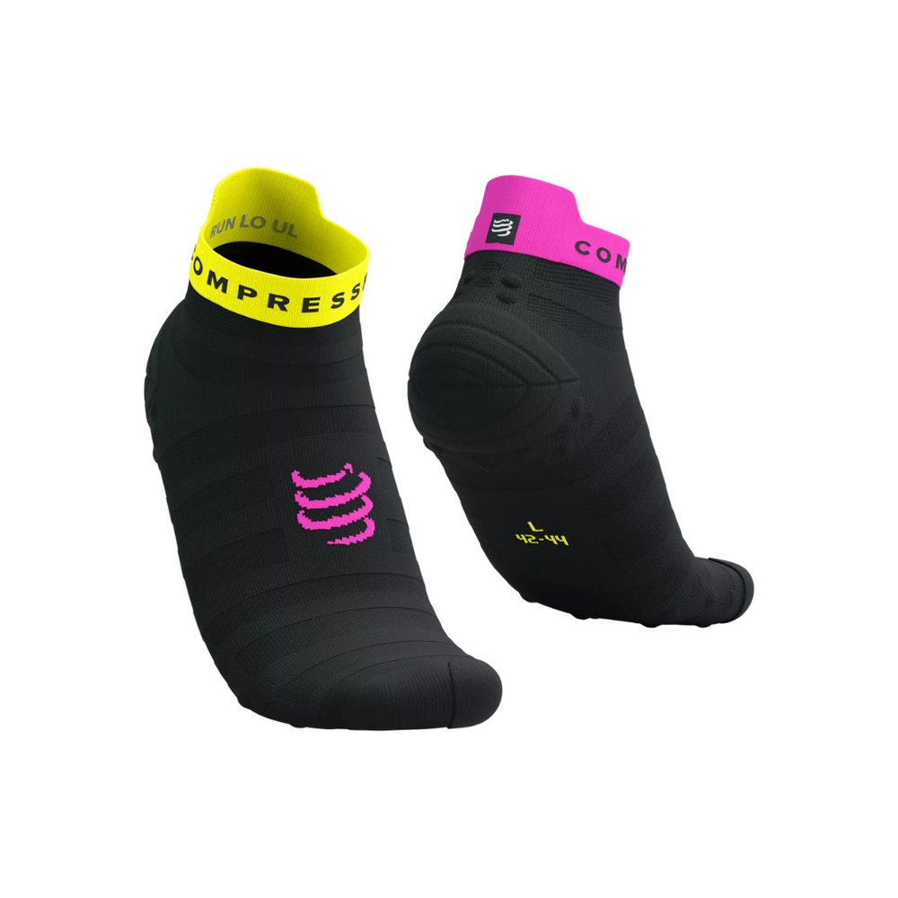 Compressport Pro Racing Socks v4.0 Ultralight Run Low - Black/Safe Yellow/Neo Pink