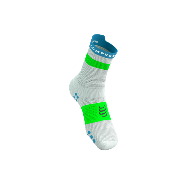 Tất Chạy Bộ Compressport Pro Racing Socks v4.0 Run High - White/Norse Blue/Neon Green