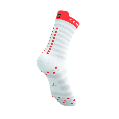 Tất chạy bộ Compressport Pro Racing Socks v4.0 Ultralight Run High - White/Fluo Red/Black