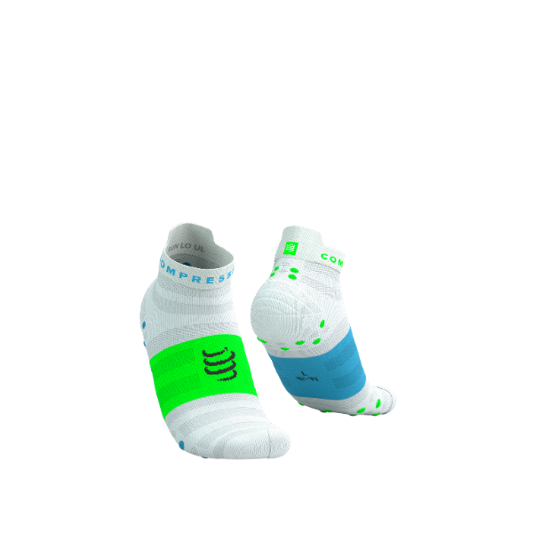 Tất chạy bộ Compressport Pro Racing Socks v4.0 Ultralight - Trắng/Xanh