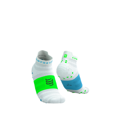 Tất chạy bộ Compressport Pro Racing Socks v4.0 Ultralight - Trắng/Xanh