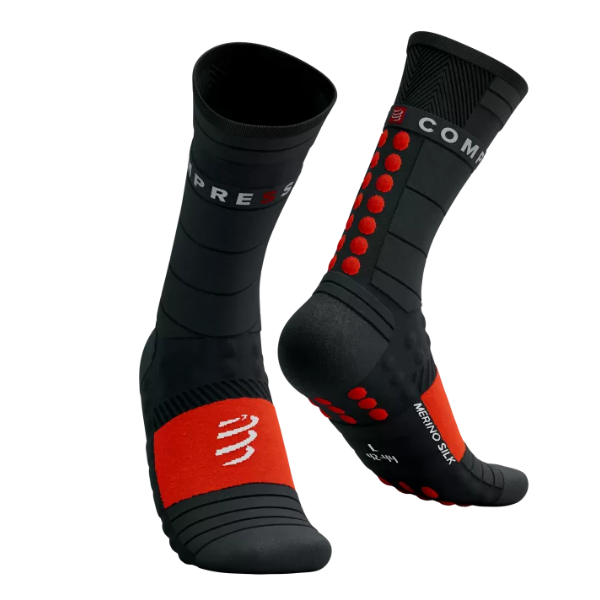 Tất Chạy Bộ Compressport Pro Racing Socks Winter Run - Đen (Black/Red)