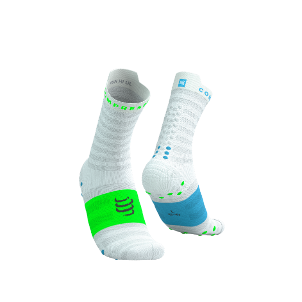 Tất Chạy Bộ Compressport Pro Racing Socks v4.0 Ultralight Run High - White/Norse Blue