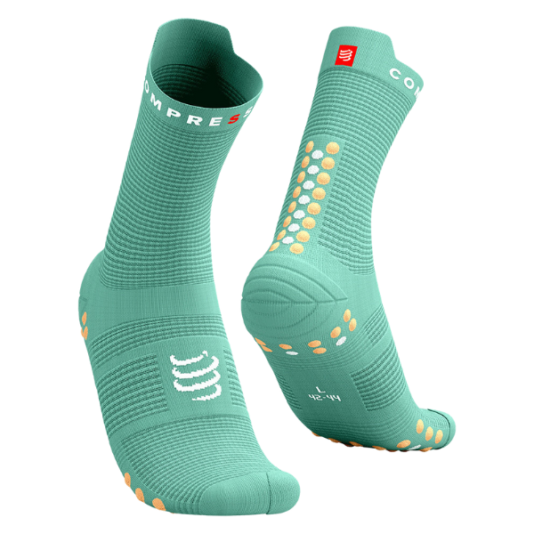 Compressport Unisex's Pro Racing Socks v4.0 Run High - Creme De Menthe/PaPaya Punch