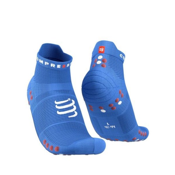 Tất chạy bộ Compressport Unisex's Pro Racing Socks v4.0 Run Low - Pacific Blue/ Deco Rose