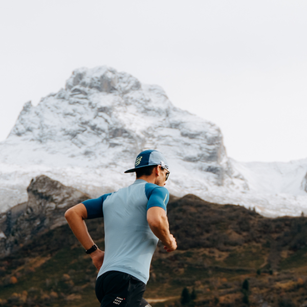 Áo chạy Trail Nam Compressport Trail Racing Postural SS Top - Xanh (Denim/Poseidon)