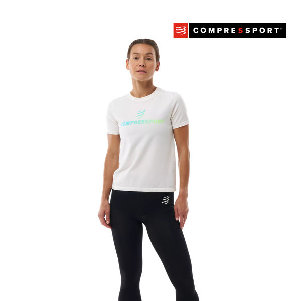 Áo Chạy Bộ Nữ Compressport Podium SS Tshirt - Trắng (Star White)
