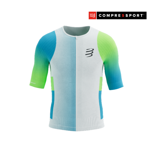 Áo Ba môn Nam Compressport Stream Tri Top - Trắng/Xanh (White/Blue-Green)