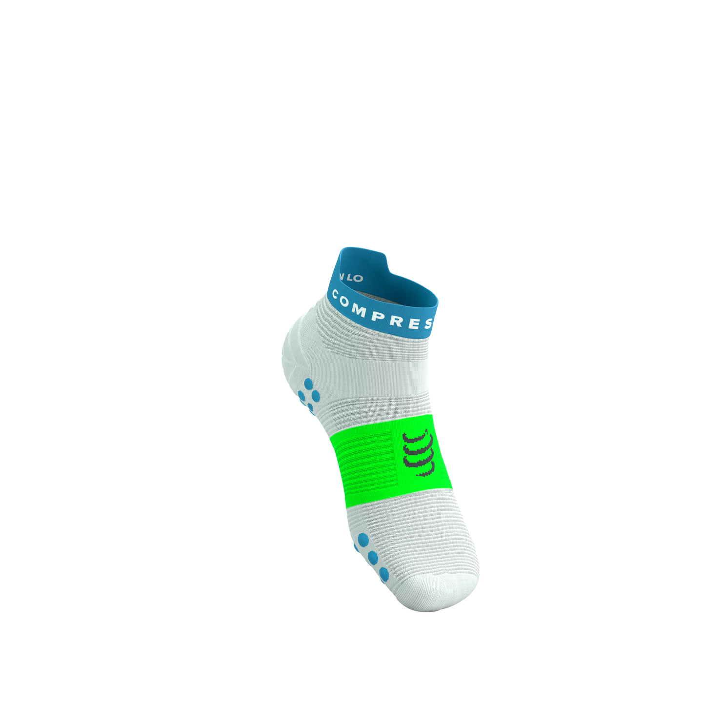 Tất Chạy Bộ Compressport Pro Racing Socks v4.0 Run Low - White/Norse Blue/Neon Green