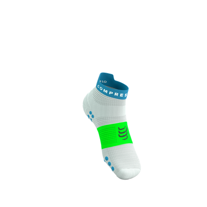 Tất Chạy Bộ Compressport Pro Racing Socks v4.0 Run Low - White/Norse Blue/Neon Green
