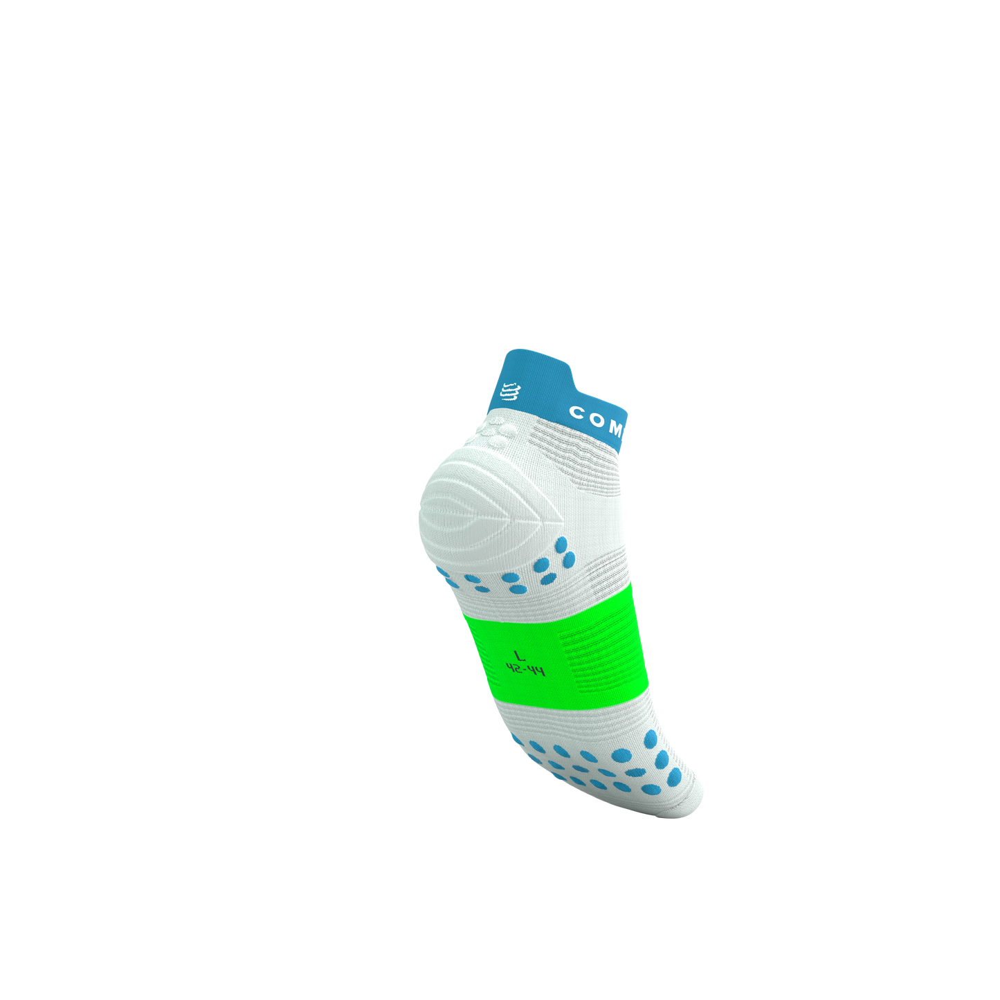 Tất Chạy Bộ Compressport Pro Racing Socks v4.0 Run Low - White/Norse Blue/Neon Green