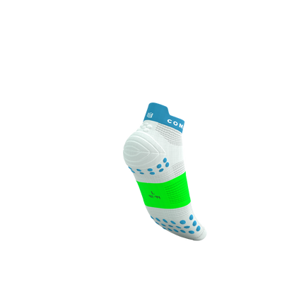 Tất Chạy Bộ Compressport Pro Racing Socks v4.0 Run Low - White/Norse Blue/Neon Green