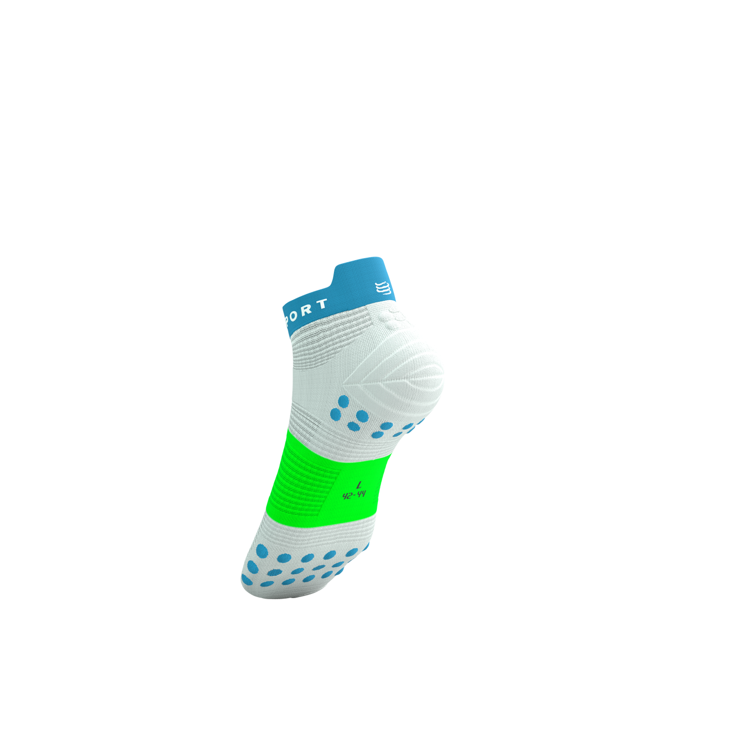 Tất Chạy Bộ Compressport Pro Racing Socks v4.0 Run Low - White/Norse Blue/Neon Green