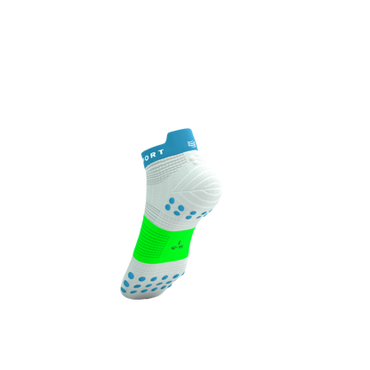 Tất Chạy Bộ Compressport Pro Racing Socks v4.0 Run Low - White/Norse Blue/Neon Green