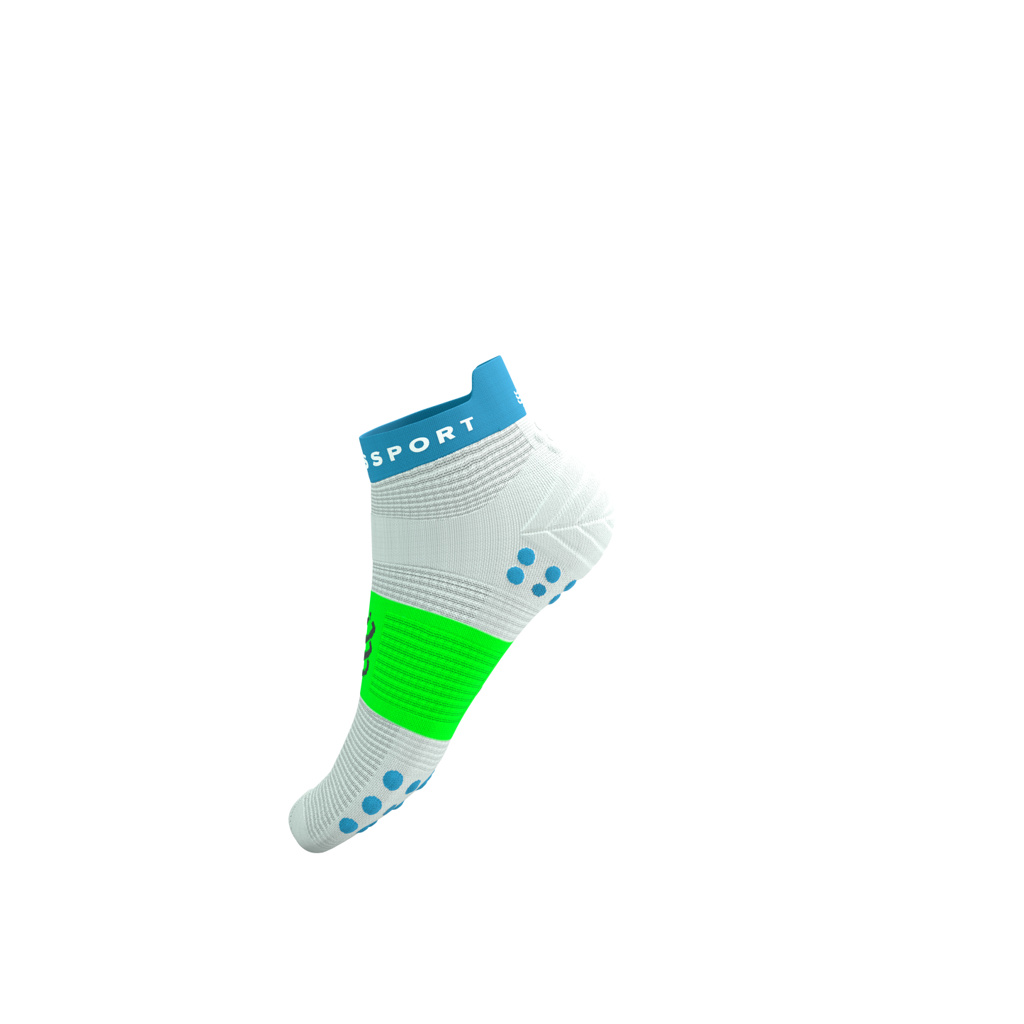 Tất Chạy Bộ Compressport Pro Racing Socks v4.0 Run Low - White/Norse Blue/Neon Green