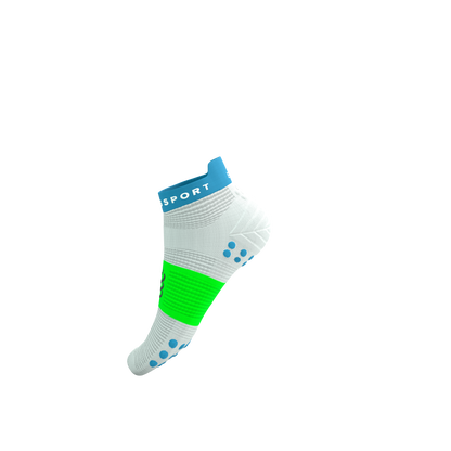 Tất Chạy Bộ Compressport Pro Racing Socks v4.0 Run Low - White/Norse Blue/Neon Green
