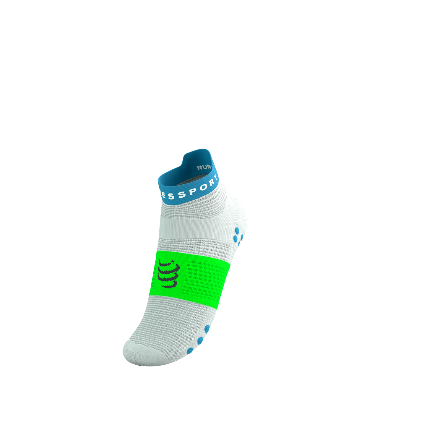 Tất Chạy Bộ Compressport Pro Racing Socks v4.0 Run Low - White/Norse Blue/Neon Green